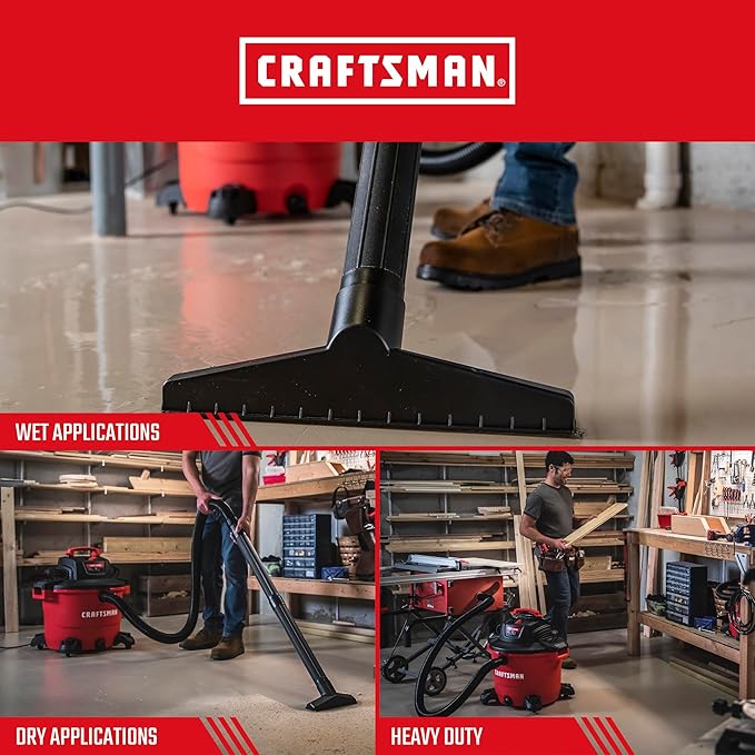 CRAFTSMAN CMXEVBE17595 16 Gallon 6.5 Peak HP Wet/Dry Vac, Heavy-Duty Shop Vacuum with Attachments and Additional General Purpose Filter
