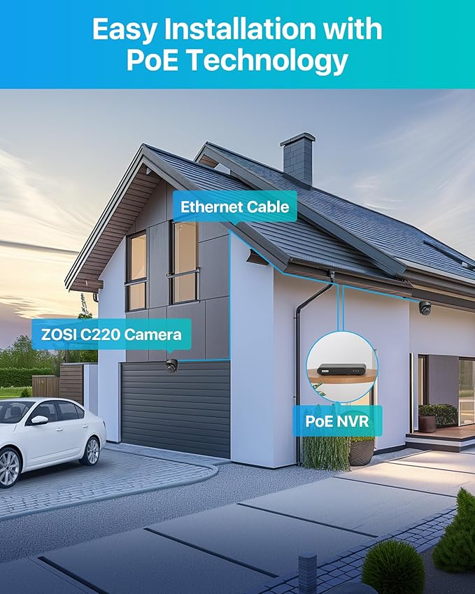 ZOSI C220 4Pack 4MP 2.5K QHD Add-On PoE IP Camera Outdoor, 1440p Surveillance Outdoor Camera to Home Security System, Only Work with ZOSI PoE NVR, 100ft Night Vision, AI Human Detection, One-Way Audio