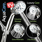 AquaCare High Pressure 8-mode Handheld Shower Head - Anti-clog Nozzles, Built-in Power Wash to Clean Tub, Tile & Pets, Extra Long 6 ft. Stainless Steel Hose, Wall & Overhead Brackets