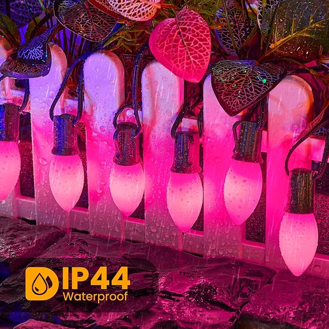 Brightown C9 LED Replacement Christmas Bulbs, 25 Pack Pink Shatterproof C9 Bulbs, Waterproof Commercial LED Holiday Bulb for Christmas String Light, E17 Intermediate Base, Dimmable