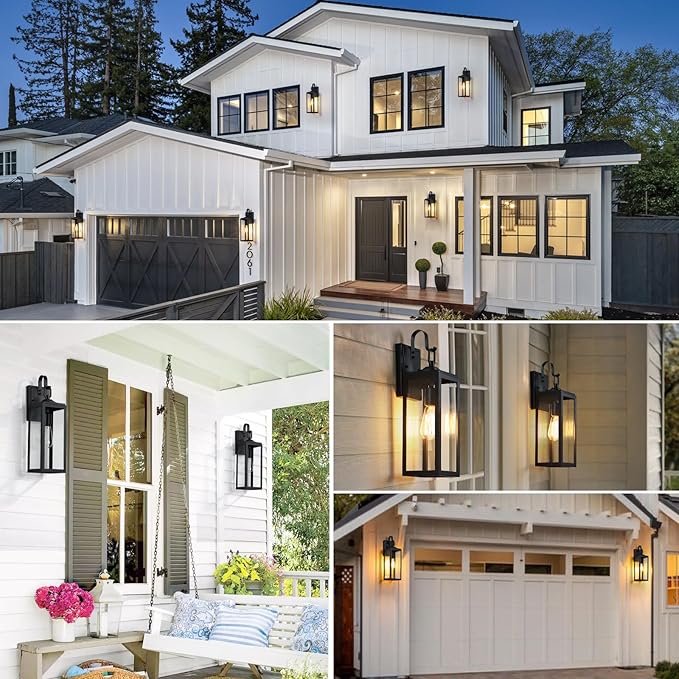 18'' Large Outdoor Wall Lights 2 Packs, Modern Black Exterior Lighting Fixtures, Waterproof Outdoor Sconces Porch Light for House Wall Mount, Farmhouse Wall Lanterns for Front Door, Garage