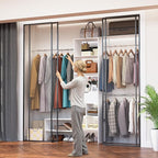 Wood Closet Organizer System, Closet Organizer with 3 Hanging Rods & 1 Wooden Drawer – Adjustable Closet System for Walk-In Closets, Wood Shelves, Fits Spaces 3-8ft, Pure White