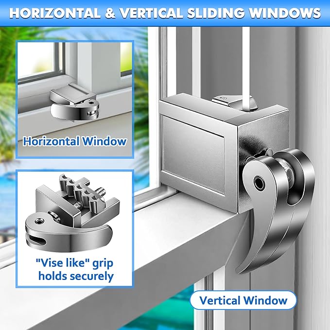 2 Pack Window Locks, Diecast Durable Design, Compatible with Horizontal and Vertical Window, Fit 1/16 inch(0.16cm) up to Wide Rail Easy Installation, Enhanced Safety (Silver)