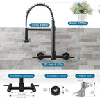 AIMADI Wall Mount Kitchen Faucet,Matte Black Kitchen Sink Faucet with Pull Down Sprayer,8 inch 2 Handle Commercial Faucet for Kitchen Laundry Room Restaurant