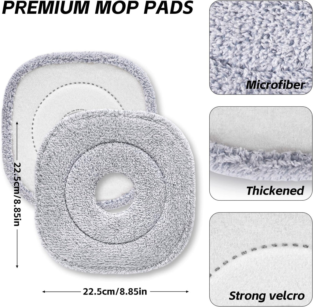 9 Inch Square Microfiber Mop Pad Refill Compatible with True & Tidy Mop System and Most 9 Inch Square Spin Mops - Thickened Washable & Reusable Mop Replacement Pad for Wet Dry Mopping(6 Pack)