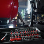 AIRTOON 8-Piece Socket Organizer Trays, SAE and Metric Socket Tray Set, 1/4", 3/8", and 1/2" Drive Deep and Standard Socket Holders Organizers for Toolbox, Black & Red