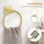 5 Pieces Bathroom Hardware Set Brushed Gold Towel Bar Set Includes 23.6” Towel Bar, Towel Ring Holder, Toilet Paper Holder and Two Towel Hooks, Bathroom Accessories Set SUS304 Wall Mounted