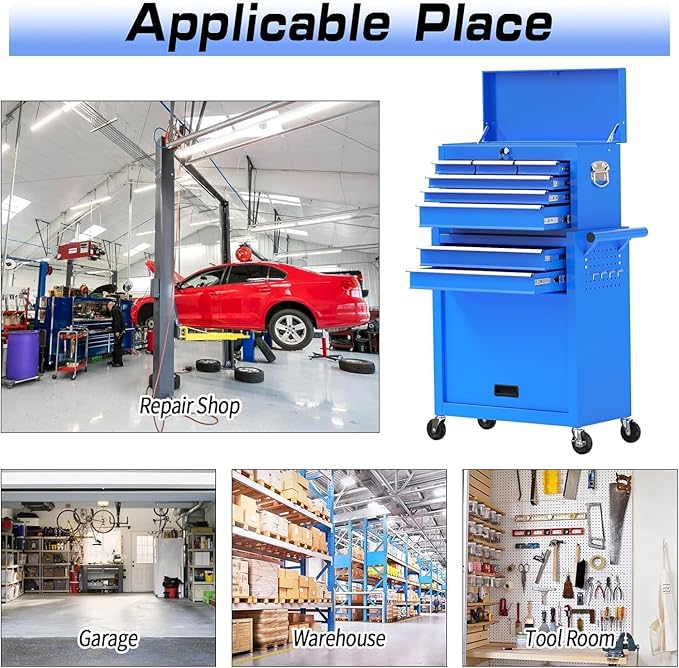 8-Drawer Rolling Tool Chest Tool Box,Removable Tool Storage Cabinet with 4 Wheels and Drawers,2 in 1 Portable Toolbox Organizer, Tool Chest with Lockable Drawer Gifts for Men, Blue