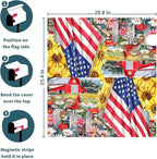 America Flag Patriotic Mailbox Covers - 4th of July Magnetic Standard Size 25.5x21 Inch Summer Floral Bird Waterproof Mailbox Wraps - Post Letter Box Covers - Garden Yard Decor for Outdoor