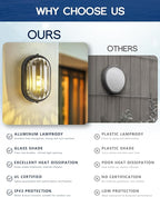 FEMILA 11" Oval Bulkhead Exterior Wall Sconce, Modern Outdoor Wall Lantern, Aluminum, Ripple Glass, IP44, E26, Front Porch Light for Patio/Garage/Entry, 4FYX104FL BK SW