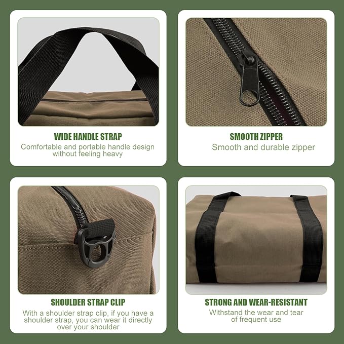 Small Tool Bag,Close Top Wide Mouth Tool Organizer Bag,Large Capacity Tool Bags for Men,Canvas Tool Storage Bag for Storage Handbag for Screwdrivers,Wrench,Pliers Hand Tools (Khaki, 18 Inch)