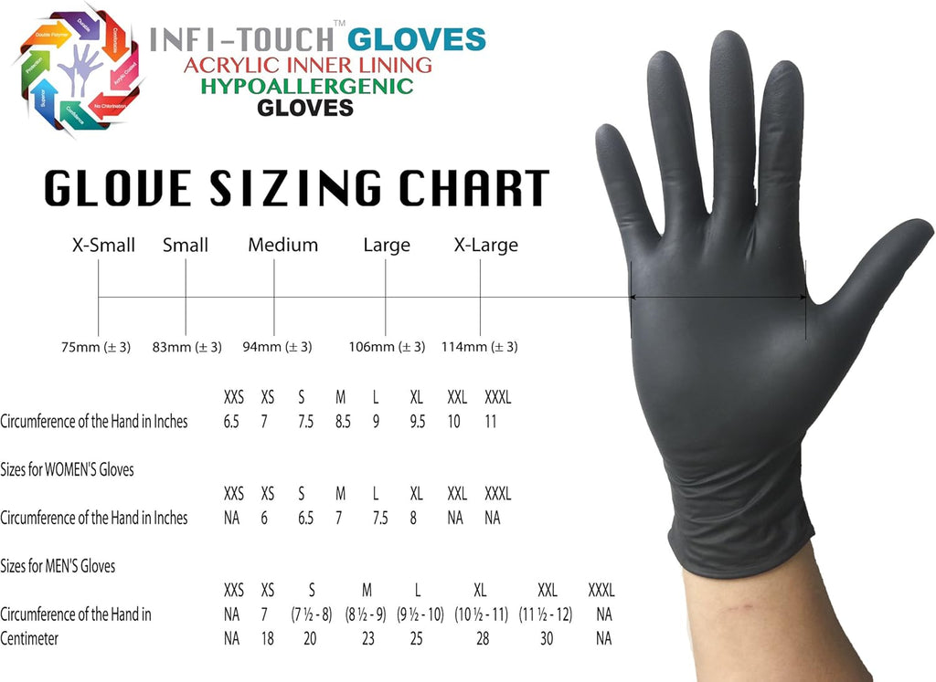 Black Nitrile Gloves, Large, Disposable, Powder-Free, Hypoallergenic, Tactile Textured, Puncture Resistant, Ambidextrous, Industrial Use
