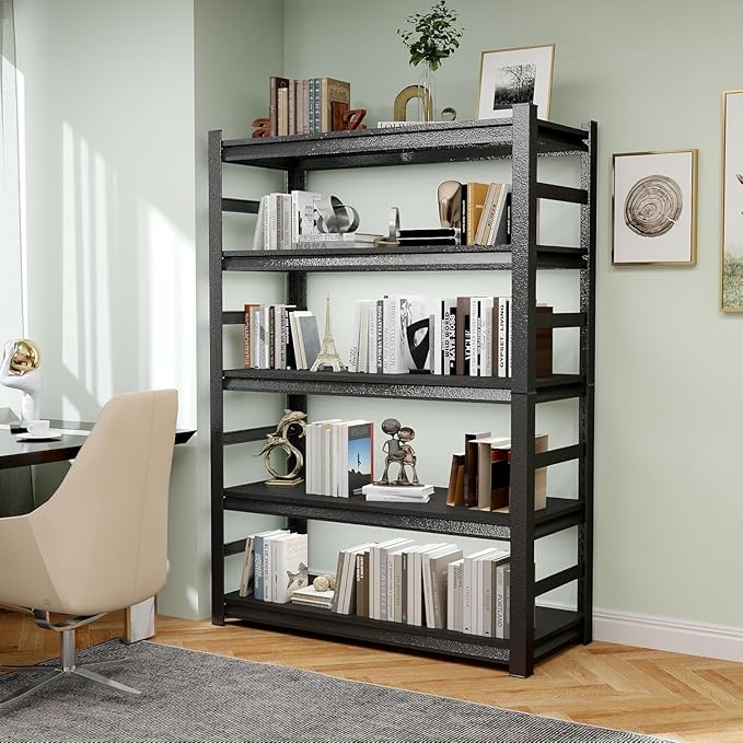 Garage Shelving Units, Heavy Duty 5-Tier Storage Shelves, Metal Adjustable Storage Rack, Steel Shelves, 2750 lbs Capacity, Industrial Shelving for Heavy Tools (Black, 23.62"Dx47.24"Wx77.44"H, 5-tier)