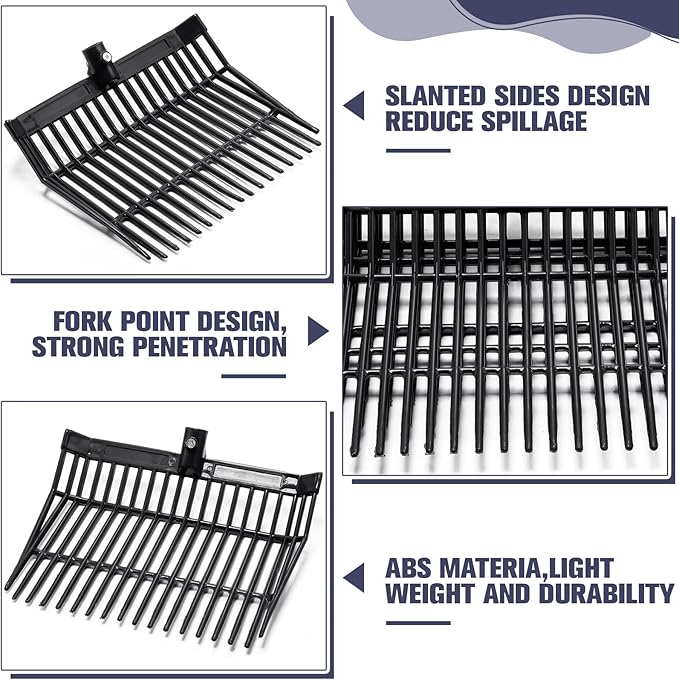 Lasnten Manure Fork Replacement Head, 18 Tines Pitchfork Head with Screws and Nuts, Horse Manure Rake for Picking up Grass and Hay(Black,2 Pcs)