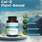 Pure Nutrition Cal D - Plant Based Calcium with Vitamin D3 K2 and Magnesium. Vegan Calcium Supplement with 500mg Elemental Calcium per Serving. Algae Calcium Supplement for Bone Health | 180 Tabs