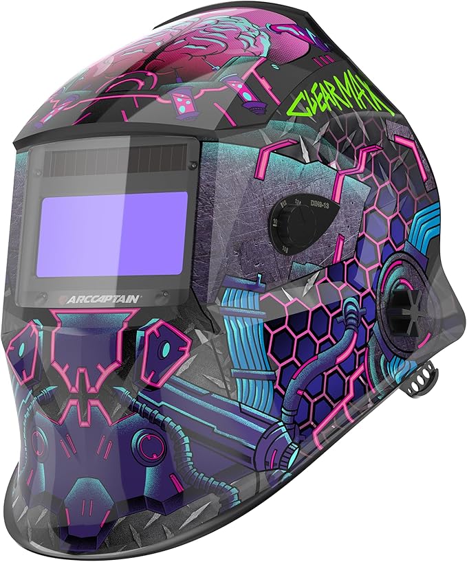 ARCCAPTAIN Large Viewing Screen Welding Helmet, 1/1/1/1 Top Optical Clarity Auto Darkening Welding Hood, 4 Arc Sensor 1/25000s Response Time True Color Weld Hood Helmet HSH-S800 Cyberpunk