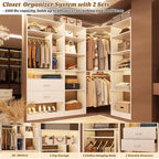 Corner Closet System with 2 Sets, 63.2" Corner Closet Organizer System with 2 Drawers + 18 Shelves + 3 Hanging Rods, Reversible L Shaped Walk-in Closets, White (63.2" L x 39.2" W x 80" H)