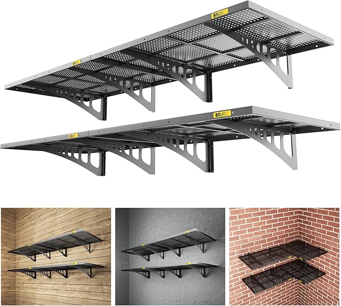 4Pack 2x3ft Adjustable Metal Garage Wall Shelving Heavy Duty Garage Storage Shelf Wall Mounted Black