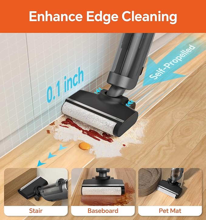 IMAGIC M3 Wet Dry Vacuum Cleaner, Cordless Vacuum Mop All in One for Hard Floors, Lightweight Floor Cleaner for Sticky Messes with Edge Cleaning, Self-Cleaning and Hot Air Drying, Grey