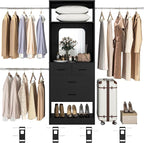 Unikito 96” W Closet Systems, Adjustable 8FT Walk in Closet Organizer Starter Kit with 25” Tower and 3 Hanging Rods, Sturdy Garment Rack with 4 Drawers and Mirror, 96" W x 16" D x 80" H, Black