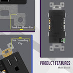 ENERLITES 10 Pack Matte Black Decorator Receptacle, Standard Electrical Wall Outlet, 15A 125V, Self-Grounding, 2-Pole, 3-Wire, 5-15R, UL Listed, 61502-TR-MBK, Tamper Resistant