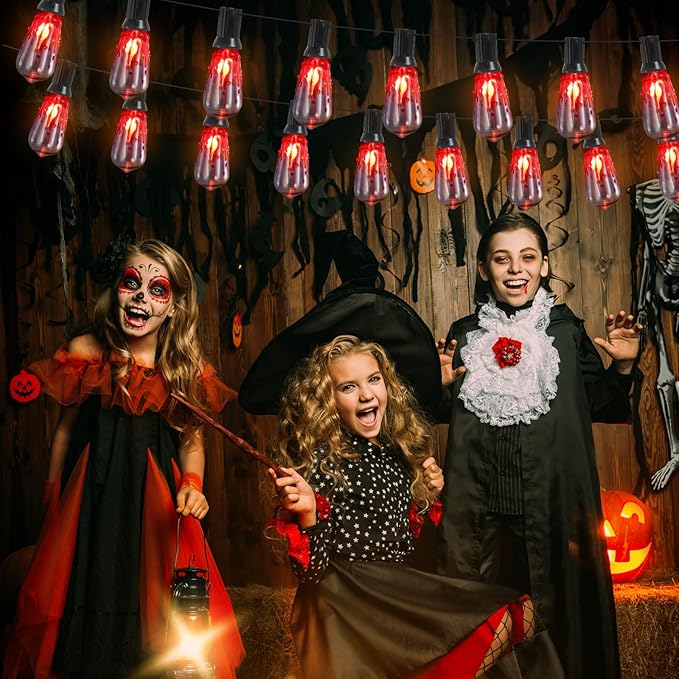 ST40 Flicker Flame Light Bulbs, 10 Count Christmas Red Incandescent Bulbs, E17 Screw Base, Dimmer Compatible, UL Listed for Indoor Outdoor Use, 1 Watt, 120 Volts, 1500 Hours Lifespan