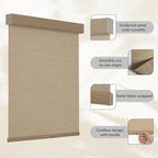 Persilux Light Filtering Cordless Free Stop Roller Blinds Natural Woven Stripes Fabric Thermal Insulation Privacy Roller Shades for Home,Office,Bedroom,Coffee Color(16" W x 36" H)