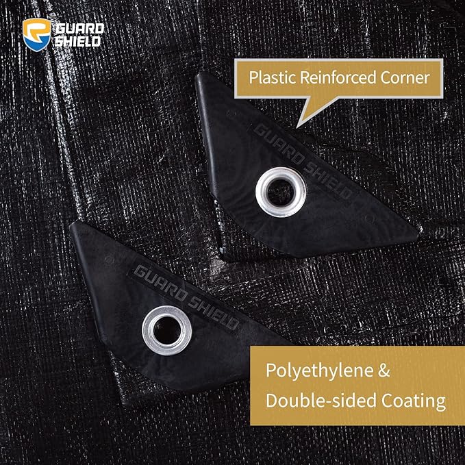 GUARD SHIELD Tarps Heavy Duty Waterproof 12x12 Feet Black Poly Tarp Cover Square Outdoor Thick UV Resistant Tarpaulin with Grommets 10mil (2-Pack)