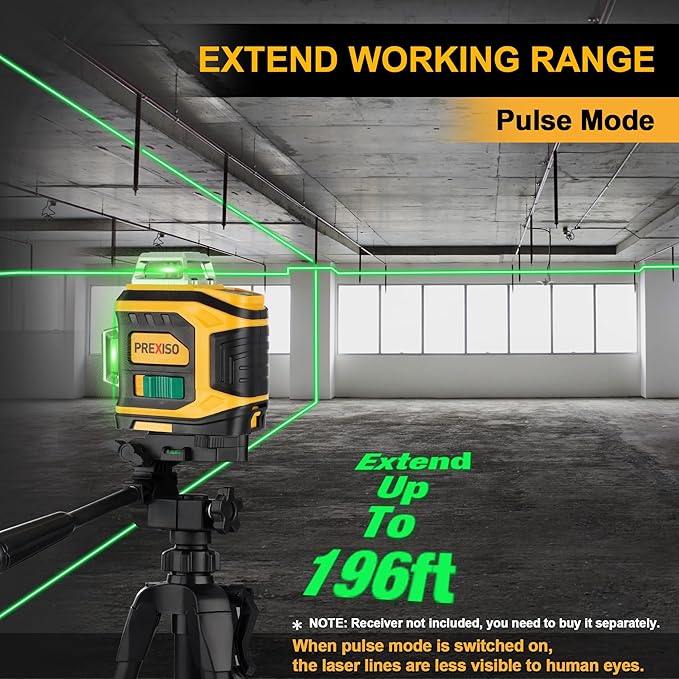 PREXISO Rechargeable 360° Self Leveling Green Laser Level with Tripod, Magnetic Base, Glasses - For Construction, Tile, Home Renovation