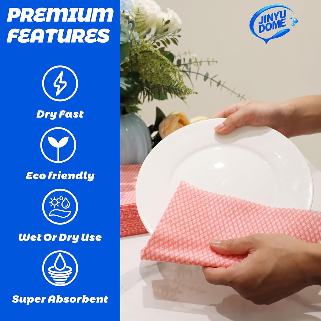 Disposable Kitchen Cleaning Cloths Dish Towels Dish Cloth Reusable Cloths for Kitchen, Bathroom, Household Cleaning (Red 100 Pack)