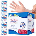 CARE PLUS Vinyl Gloves Clear Large Size 1000 Count | Heavy Duty, Non-Sterile, Powder-Free, Latex-Free Rubber | Food Prep, Kitchen & Cleaning Gloves, Ideal for Professional Use