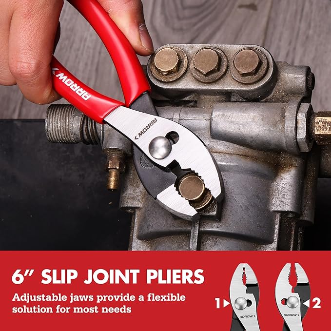 ARROW 3PCS Pliers Set, 6" Needle Nose Pliers, 6" Slip Joint, 8" Groove Joint with Non-slip Handle, Premium Carbon Steel, for Daily Repair & Home Maintenance