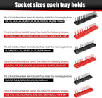 TOOLEAGUE 7Pcs Socket Organizer Tray and Magnetic Wrench Holder Set,Red SAE & Black Metric, 1/2", 1/4", 3/8" Socket Storage Trays for Tool Box Drawer