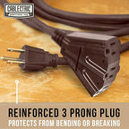 10 Ft Brown Extension Cord with 3 Electrical Power Outlet - 16/3 SJTW Heavy Duty Cable with 3 Prong Plug for Safety, 13 AMP for Heavy Appliances, Garden, Lawn, Lightning Decoration