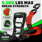 Rhino USA Ratchet Straps Heavy Duty Kit (2-Pack) - 1.6 Inch x 8 Feet (5,208lb Break Strength) - Ultimate Tie Down Straps with Safety S Hooks for Trucks, ATV, UTV, Motorcycle, Cargo & More - Red