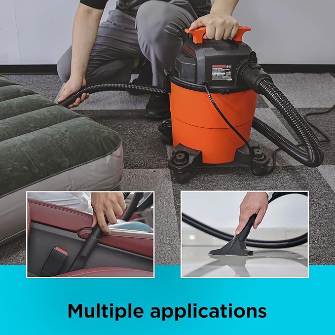 BLACK+DECKER Shop Vacuum Wet and Dry, 4 Gallon 3-in-1 Portable Shop Vac with Accessories, Workshop, Garage, Home and Car Vacuum Cleaner, 3 HP(BDXV18301P-4A)