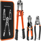 3 Piece Bolt Cutter Pliers Set, 14" Heavy Duty Bolt Cutter, 8" Mini Cutter & 8" Wire Rope Cutter with Storage Bag, CR-V Steel Blades for Chains, Locks, Barbed Wire