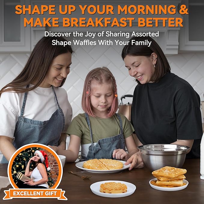 Baker's Friend Multi Shapes Waffle Iron Combo - Mini, American Classic, Belgian & Chaffle Maker, 2 Silicone Molds, Graphite