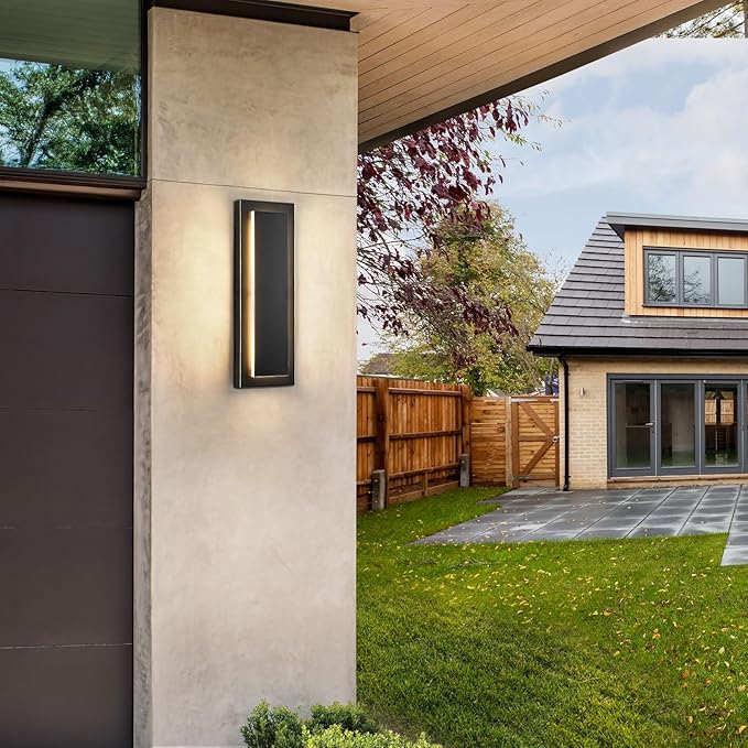 tewei 1 Pack LED Outdoor Wall Lights, 15.7'' Modern Outdoor Indoor Wall Sconce Large Exterior Lighting Fixtures Outside Front Door Lights for House, Hallway, Warm White 3000K, Black with Gold Finish