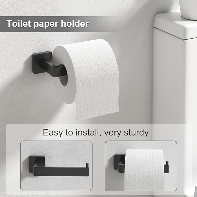 Toilet Paper Holder Collision Avoidance Towel Racks for Bathroom Thickened Material 304 Stainless Steel Towel Bar 10-Piece Black Bathroom Accessories Will Not Rust Bathroom Hardware Set