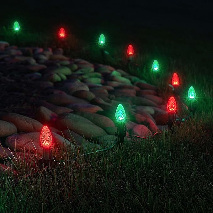 Wintergreen Lighting OptiCore C7 LED Christmas Light Bulbs - 25 Pack Heavy Duty Premium Outdoor Replacement LED Christmas Lights, E12 Base (Red Faceted)