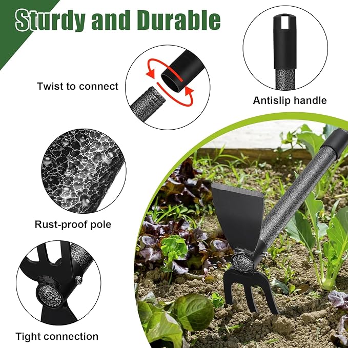 Hoe Garden Tool, 30 Inch Garden Hoe Adjustable Long Handle, 2 in 1 Garden Hoe for Weeding, Stainless Steel Weeder Tool for Yard Long Handle, Gardening Hoe for Planting, Lossening, Digging