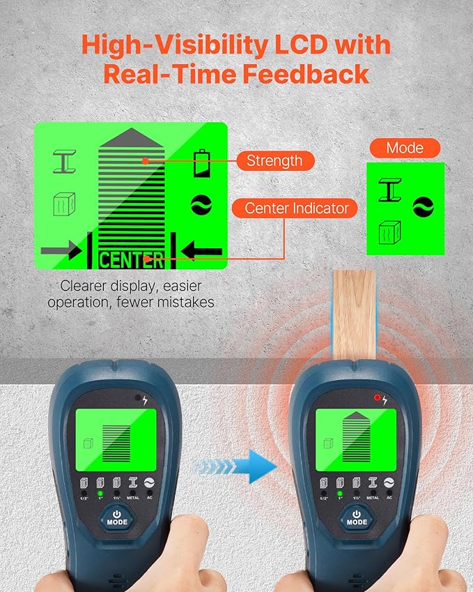 VEVOR Stud Finder Wall Scanner, 5 in 1, Electronic Wall Stud Detector with Smart Sensor, High-Definition LCD Display and Audio Alarm, for the Center and Edge of Metal, AC Wire, Joists, Pipes, Blue