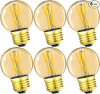 Leools G16.5 E26 led Bulb 4W Equal 40 watt Vintage LED Edison Bulb AC120V 400LM 2700K Amber Warm White Clear Dimmable LED Bulb for Ceiling Fan Light Bulbs,Appliance and Refrigerator Light Bulb 6Pcs
