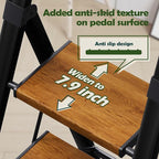 Taranta 3 Step Ladder, Portable Folding Ladder with Wide Pedal,Lightweight Aluminum Step Stool with Convenient Handgrip,330 lbs Capacity Stepladder for Home, Office-BlackWoodgrain