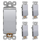 LIDER Minimalist Design Matte Finish Lighted Decorator Switch, Frameless Paddle Light Switch with Locator Light, Grounding Screw, 15A 125V, UL Listed, LS15-1P-SV5P, Silver, 5 Pack