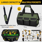 Tool Bag, Portable Tool Box Organizer Adjustable Shoulder Strap, Carry Tool Tote Heavy Duty Tool Storage Bag With Wide Mouth,Tool Bags for Men Mechanic EngineerGift - L, Army Green & Black