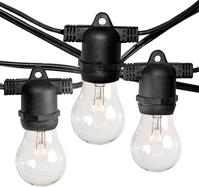 Hometown Evolution, Inc. E26 Commercial String Lights with 16 Gauge Wire (50 Foot 25 Socket, A15 15 Watt Clear Bulbs)