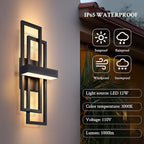 LamQee 20 Inch Modern Outdoor Wall Lights, Integrated LED 1000LM Exterior Lighting Fixture Dual Rectangle Outdoor Sconce, Black Metal Wall Mount Porch Light Outside Lamp for House Garage Door Patio