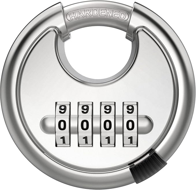 Puroma Combination Lock, Stainless Steel Disc Padlock with Hardened Steel Shackle, Keyless Heavy Duty Combo Lock for Outdoor Sheds Fence, Gate Hasps, Storage Unit, School Gym Locker (1 Pack, ‎Silver)